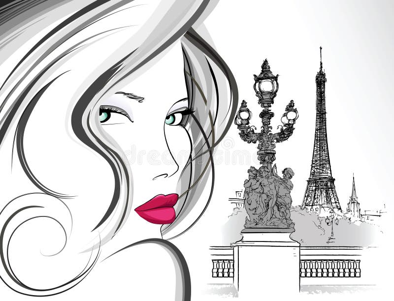 Woman On Alexander III Bridge In Paris Stock Vector Woman On Alexander III Bridge In Paris Stock Vector