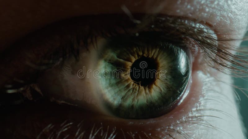 Woman with amazing colorful green eye in studio close view