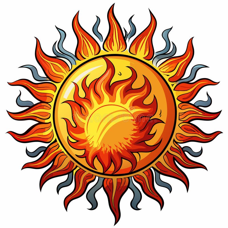 Sun and fire on white background. Vector illustration for your design. royalty free illustration