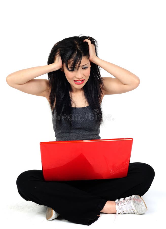 Woman angry with her computer