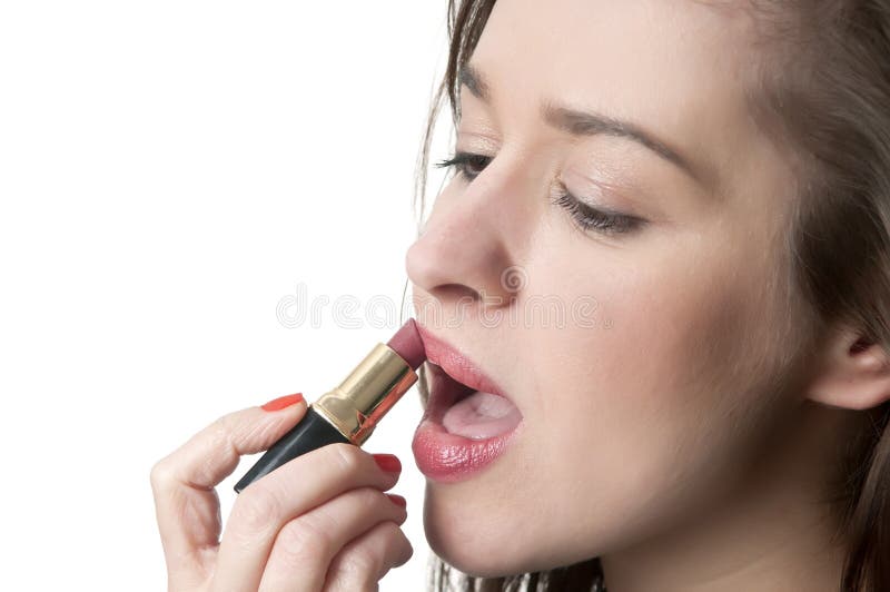 Woman apply lipstick stock image. Image of cosmetics 30965671