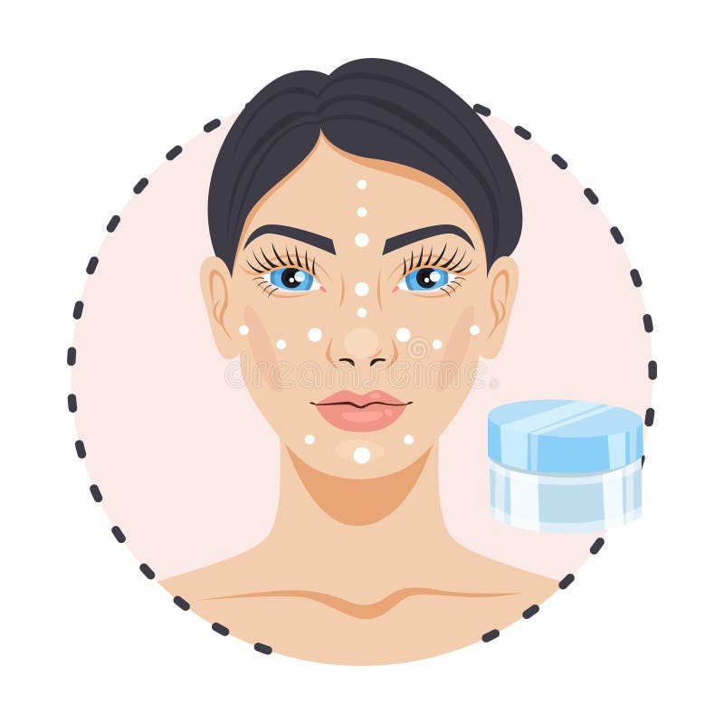 Woman applying cream on the face. Skin care royalty free illustration