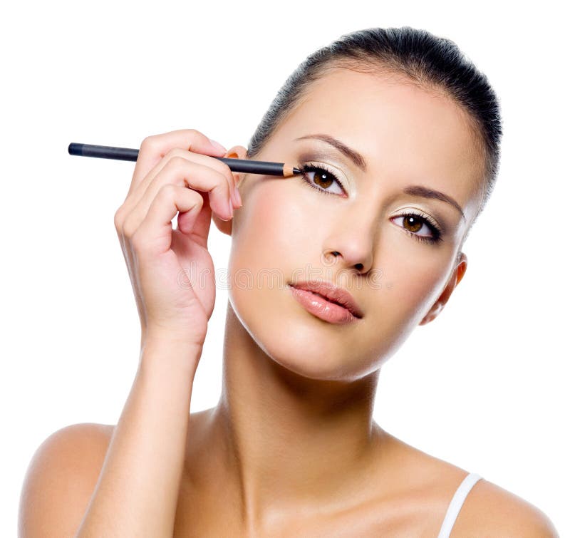 Woman Applying Eyeliner on Eyelid with Pensil Stock Image Image of