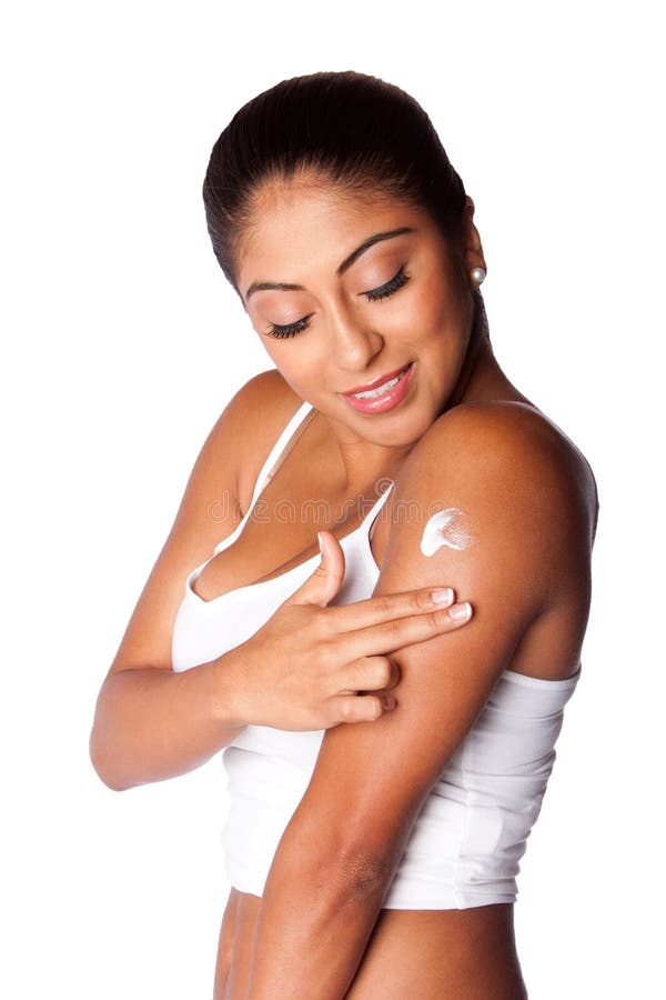 Woman Applying Moisturizing Lotion Stock Photo Image Of Treatment Exfoliating