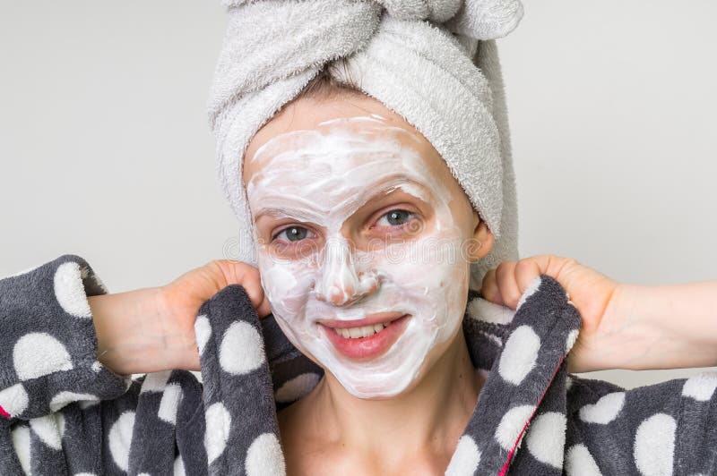 Woman Applying Natural Facial Mask from Sour Cream Stock Photo - Image ...