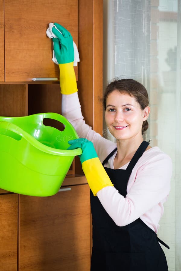 Woman in Apron Cleaning at Home Stock Photo - Image of cleaning, basin ...