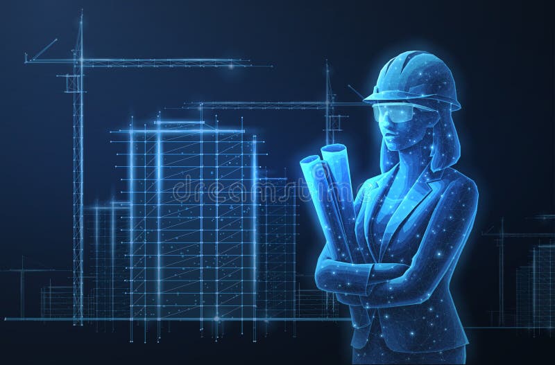 Woman architect. Construction, development, architecture, ai concept stock illustration