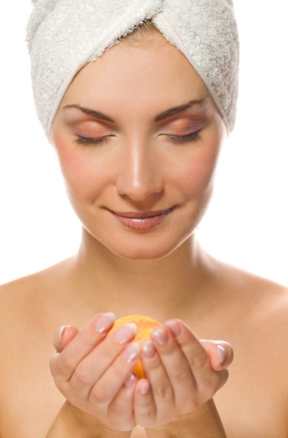 Woman with aroma bath ball stock image Woman with aroma bath ball stock image
