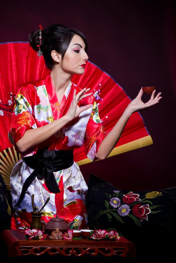 Woman Arranging Japanese Tea Ceremony Stock Photo Image of ceramic