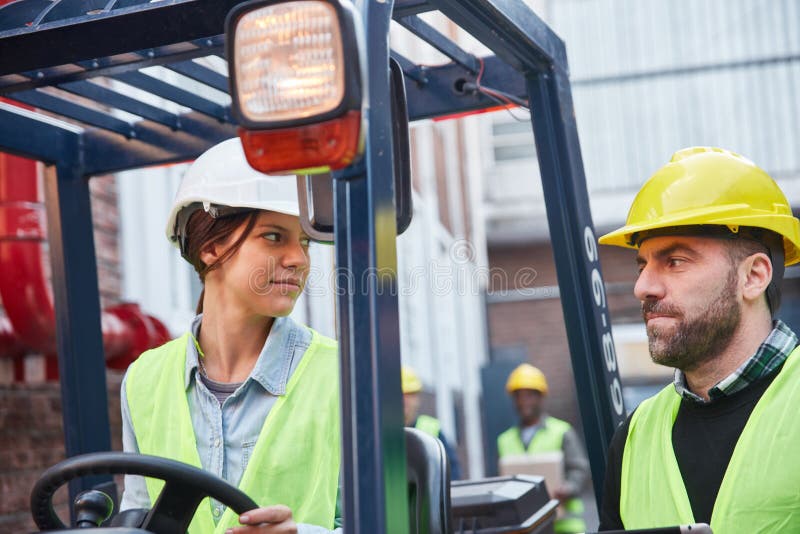 Forklift Driver Stands in Front of His Forklift Stock Image Image of