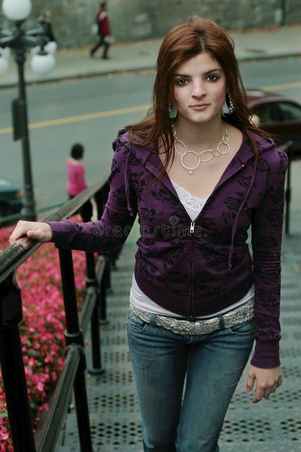 Woman ascending stairs