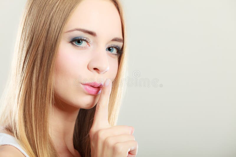 Woman Asking For Silence Finger On Lips Stock Image Image Of