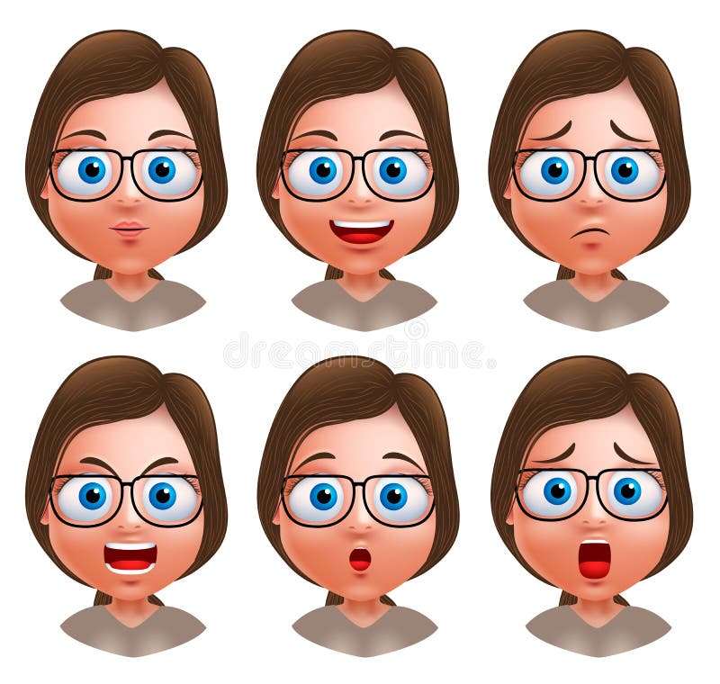 Woman avatar vector character. Set of teenager nerd girl heads stock illustration Woman avatar vector character. Set of teenager nerd girl heads stock illustration