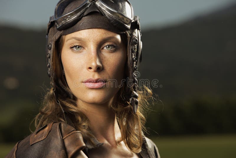 Woman aviator: fashion model portrait