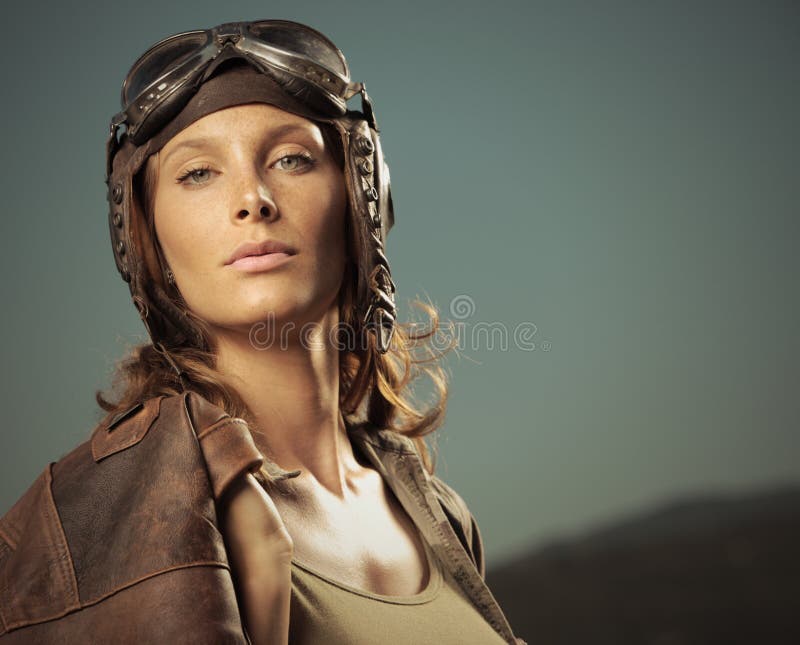 Woman aviator: fashion model portrait