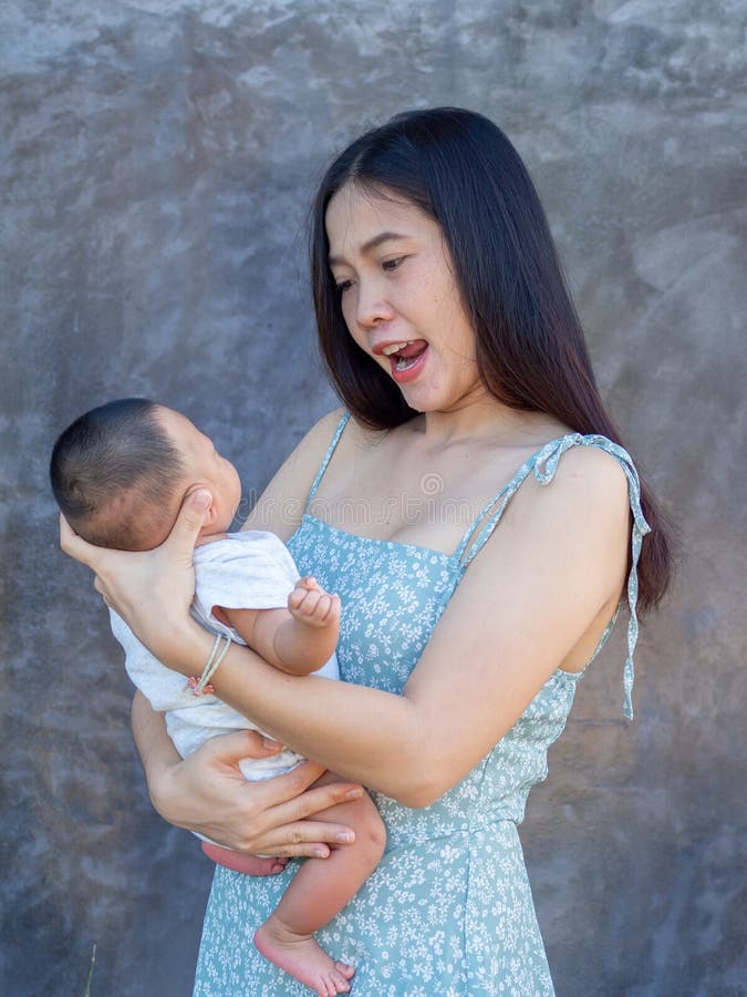 Woman and Baby Asian and Nationality Thai is Happy Feel Stock Image ...