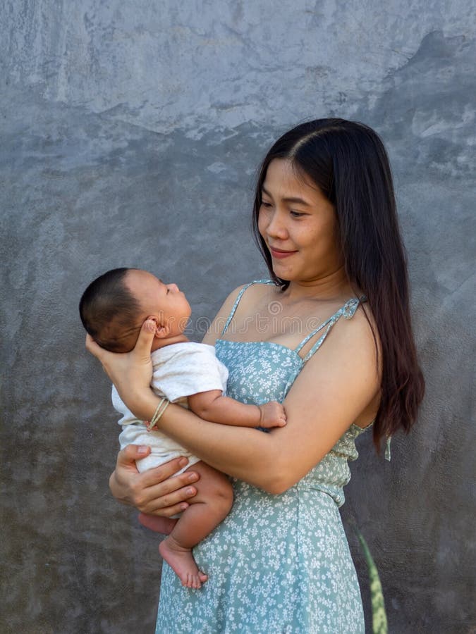 Woman and Baby Asian and Nationality Thai is Happy Feel Stock Image ...