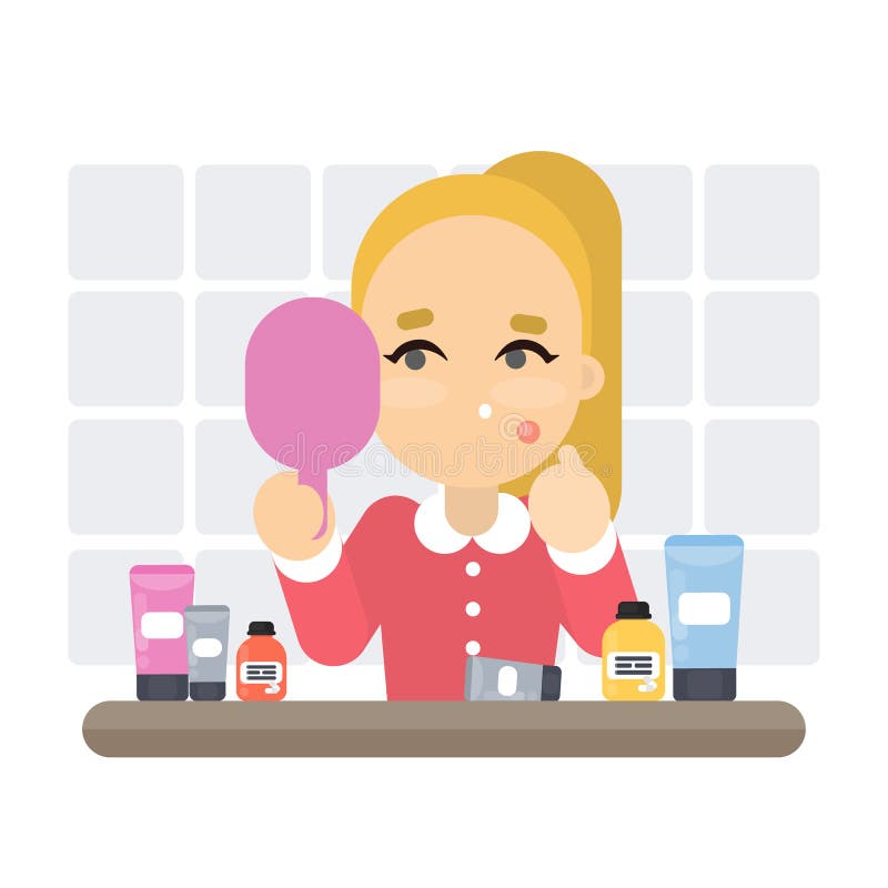 Woman with bad skin. stock illustration