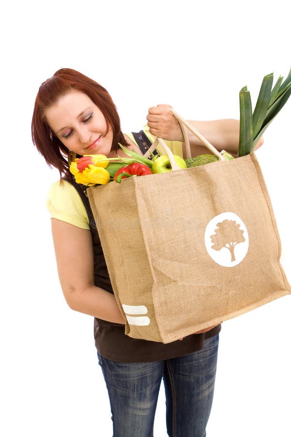Woman with bag stock image. Image of attractive, grocery 9368325