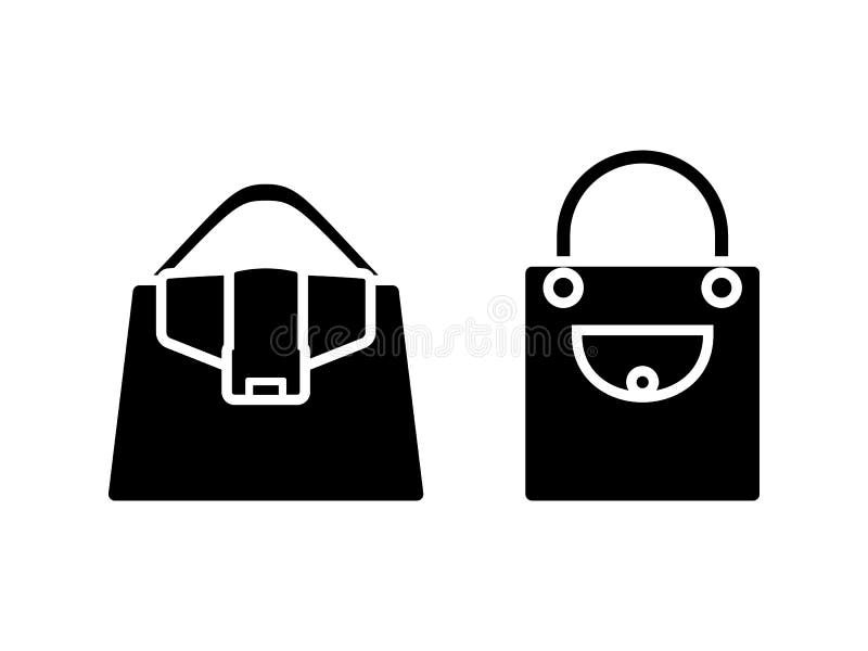 Woman bag black and white vector icon pictogram set. Lady accessory wardrobe symbol silhouette. royalty free illustration Woman bag black and white vector icon pictogram set. Lady accessory wardrobe symbol silhouette. royalty free illustration