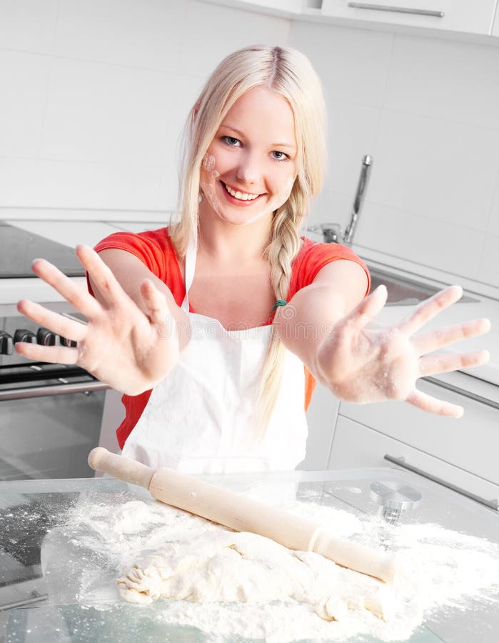 Woman baking bread stock photo. Image of kitchen, attractive 17486588