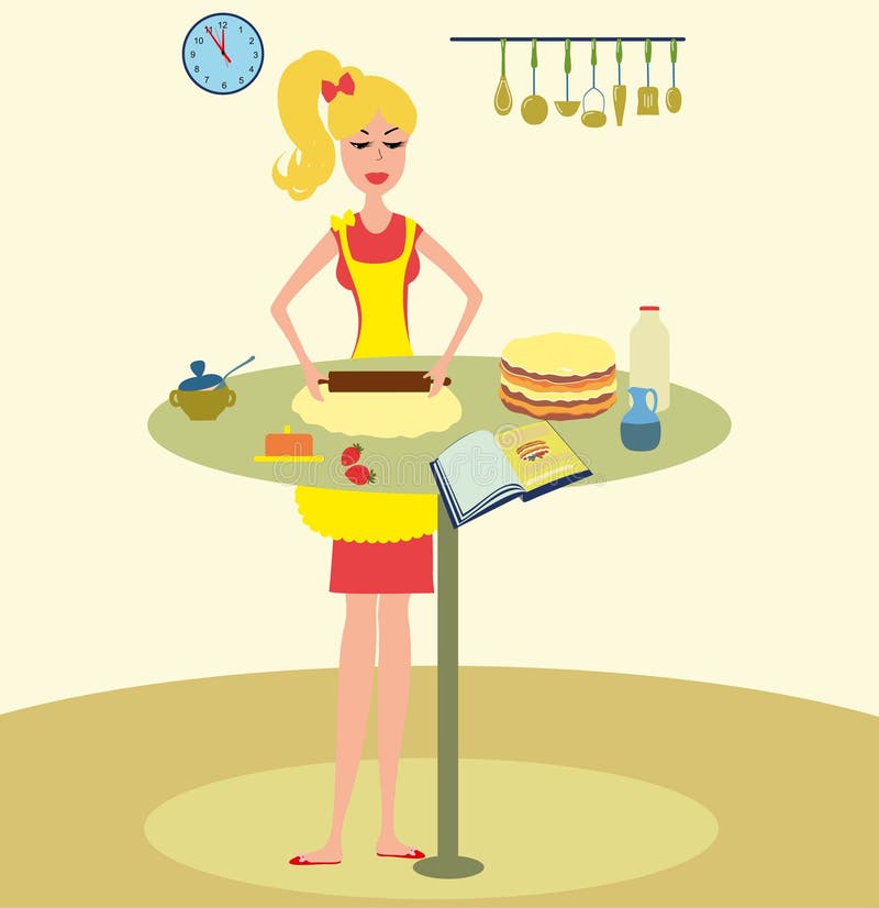 https://thumbs.dreamstime.com/b/woman-baking-cake-kitchen-vector-illustration-girl-cooking-cookbook-pretty-housewife-cooking-71971777.jpg