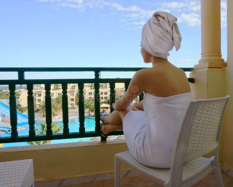 Woman on the Balcony of the Hotel Stock Photo - Image of leisure ...