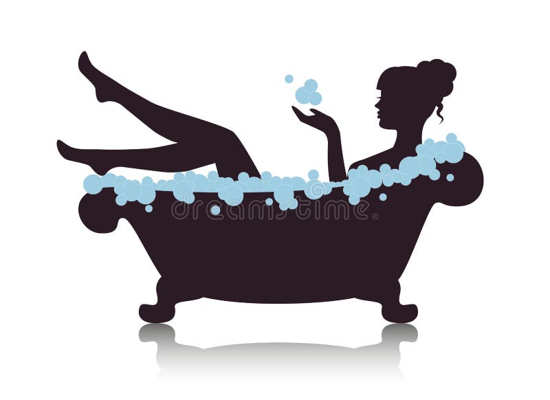 Silhouette elegant woman in the bath with foam. Silhouette elegant woman in the bath with foam