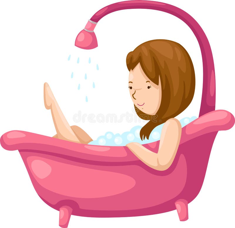 Woman bathing in bathtub isolated on white background