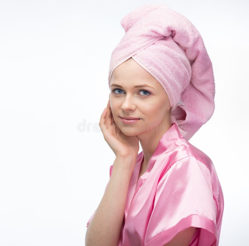 Woman in Bathrobe and Towel Stock Photo Image of girl, perfect 83591722