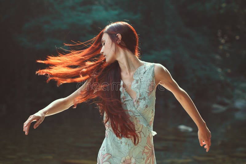 Woman with beautiful blowing hair