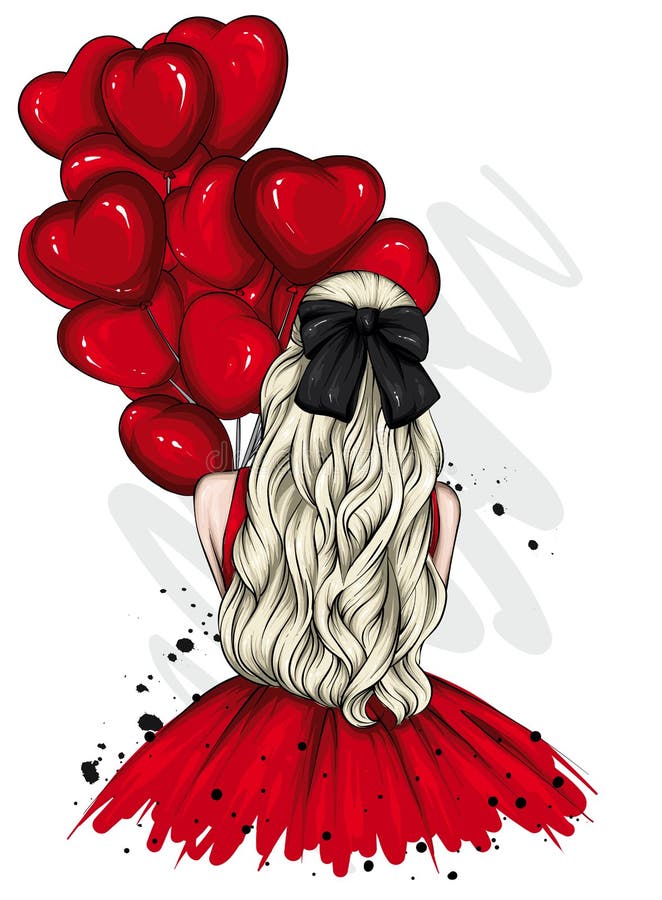 Woman in a beautiful dress with long hair and a bow. Fashion and style, vintage and retro. Love, Valentine`s Day.