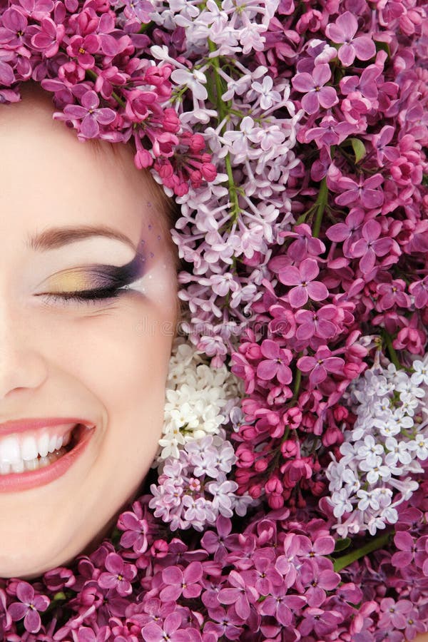 Woman Beautiful Face with Flower Lilac Stock Photo Image of frame
