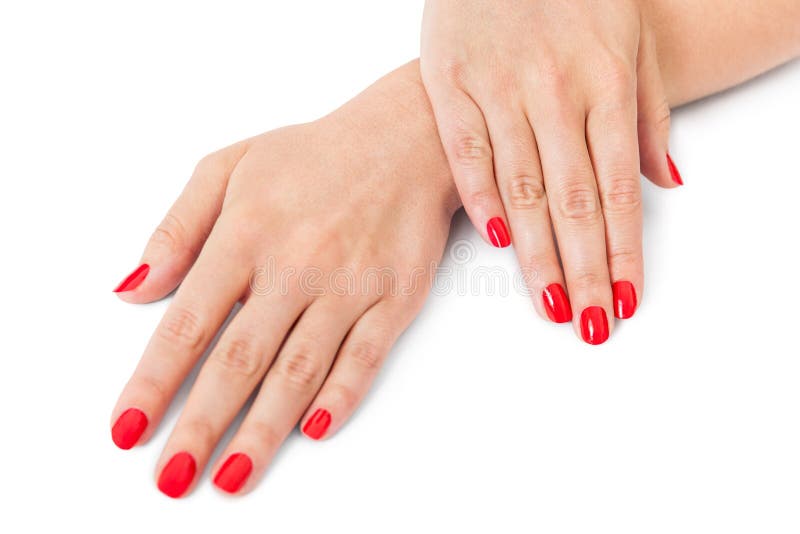 Woman with Beautiful Manicured Red Fingernails Stock Photo - Image of ...