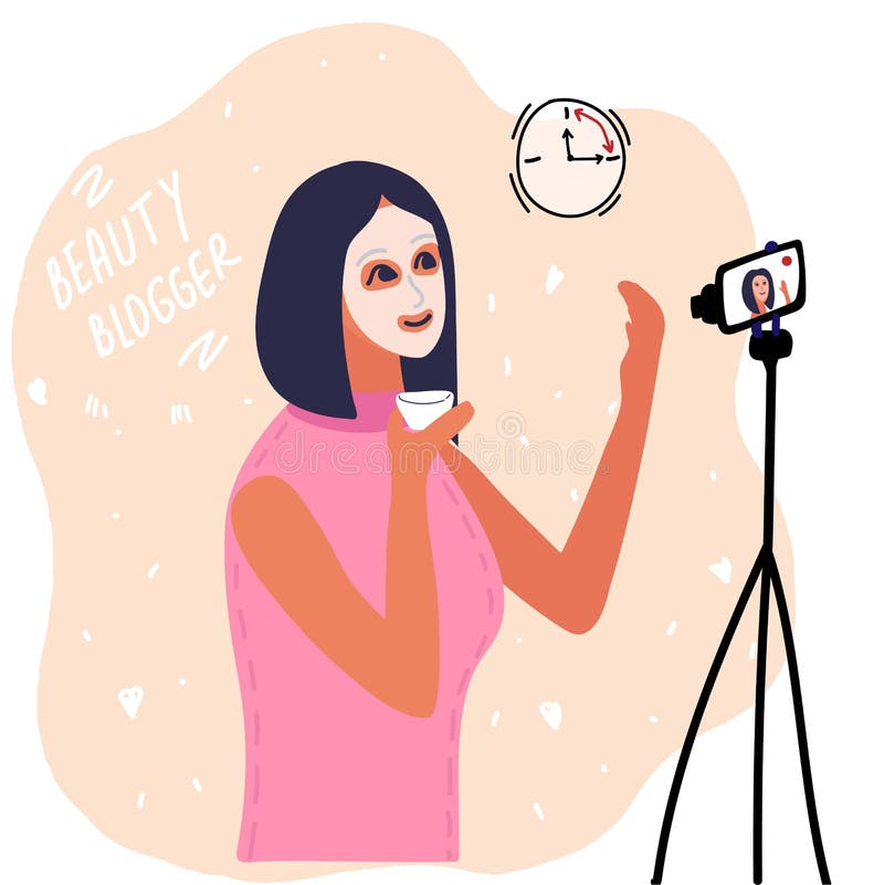 Woman Beauty Blogger Apply Mask Cream on Face. Makeup Tutorials. Creating  Content and Posting it on Social Media Stock Illustration - Illustration of  blogger, home: 197555398