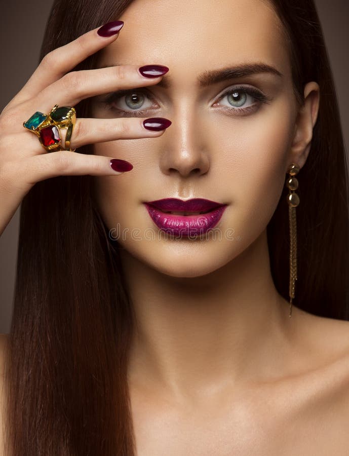 Woman Beauty Makeup, Nails Lips Eyes, Model Face Make Up stock photo Woman Beauty Makeup, Nails Lips Eyes, Model Face Make Up stock photo