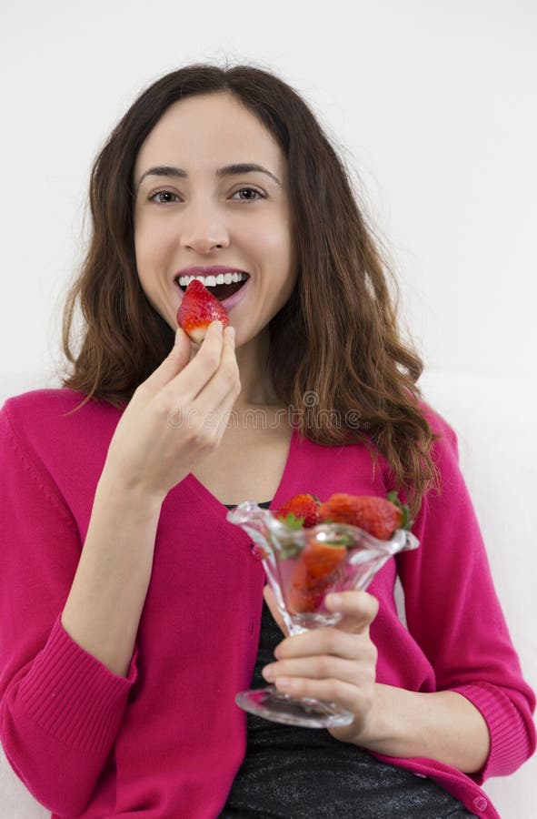 Woman Biting Delicious Strawberry Stock Image Image Of Enjoying Attractive 51643439 