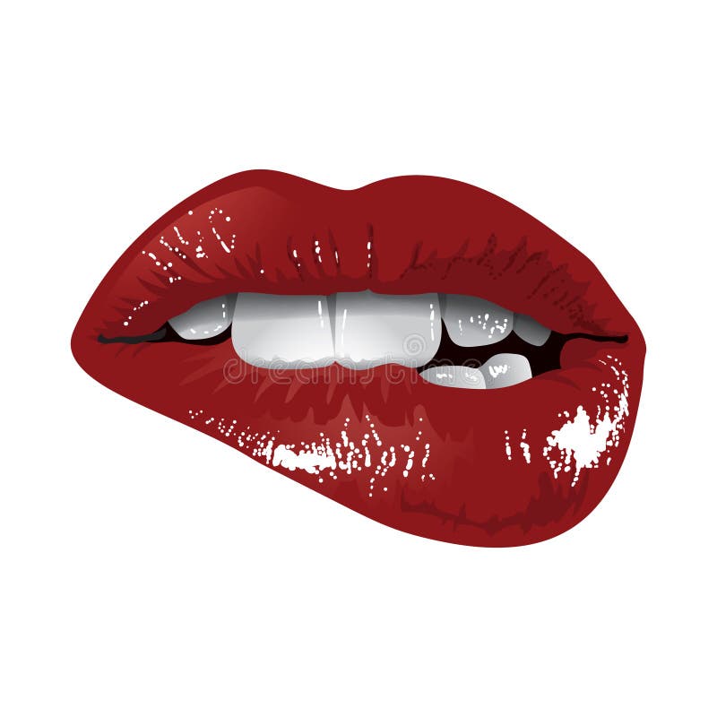 Biting lips, 3D render stock illustration. Illustration of b