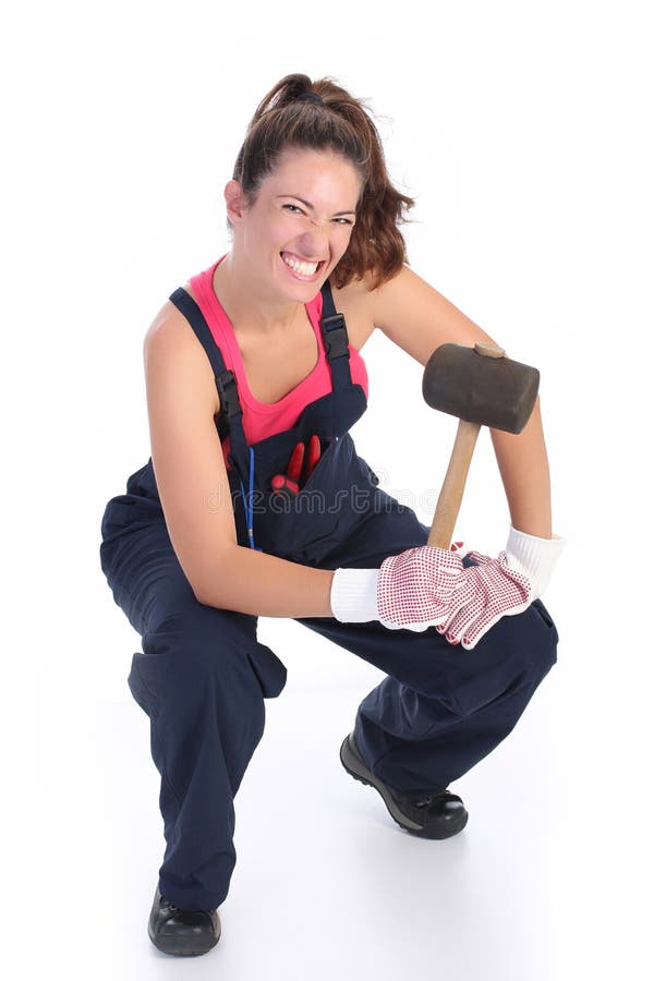 Woman with black rubber mallet