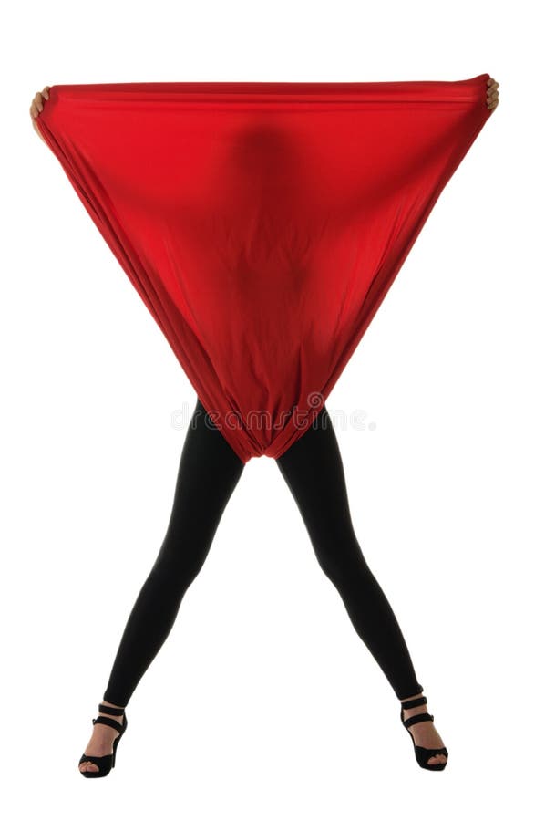 Woman in black tights with a red cloth