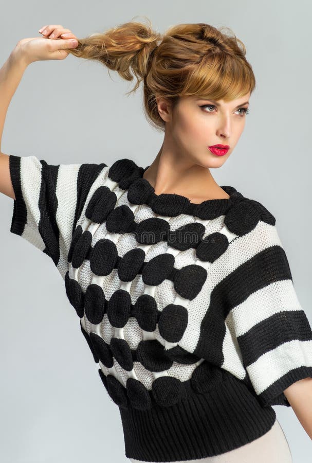 Woman in Black and White Sweater Stock Image Image of socks, lady 44221191
