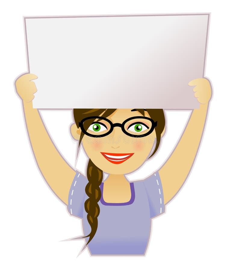 Woman with a blank white board stock illustration