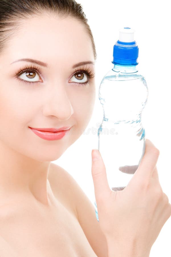 Woman with bottle of clean water