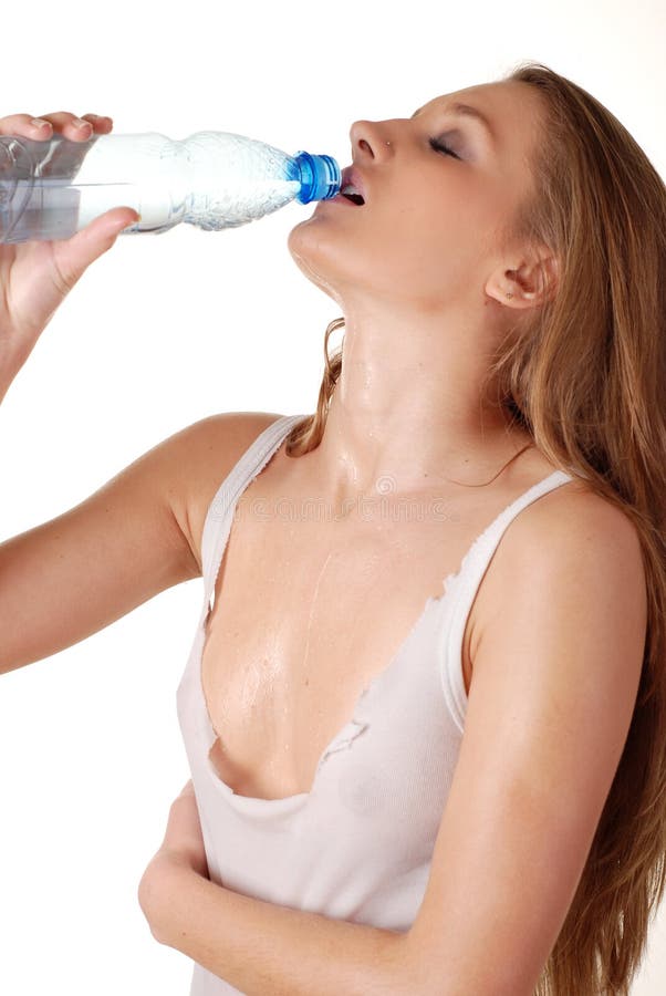 Woman and bottle of water