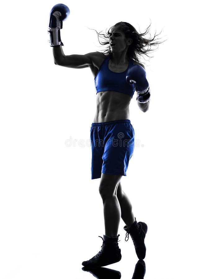Woman boxer boxing kickboxing silhouette isolated stock image Woman boxer boxing kickboxing silhouette isolated stock image
