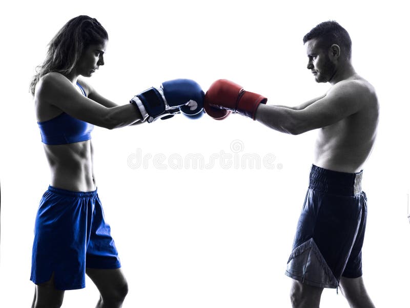 Shadow Boxing. Black Silhouette on a White Background, Sports