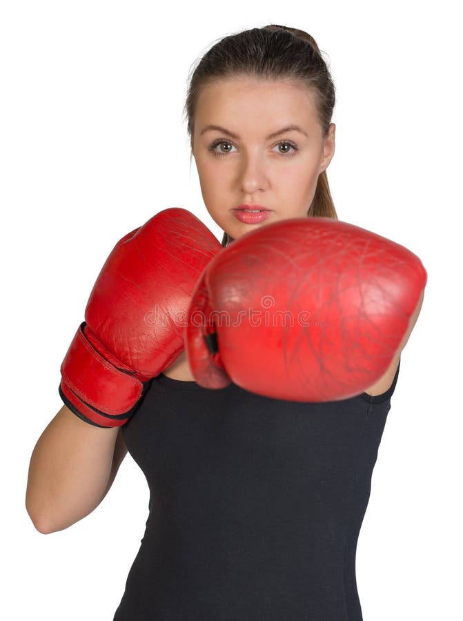 Woman Wearing Boxing Gloves Punching Pose Stock Photos Free & Royalty