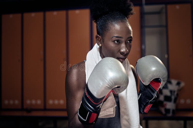 Woman with the Boxing Gloves.Sport Boxing African-american Girl Stock ...