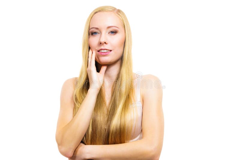 Woman In Bra Covering Her Breast By Long Hair Stock Image Image Of 