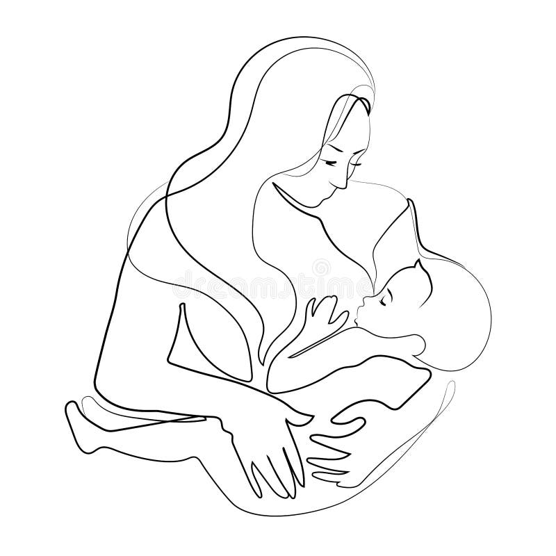 Symbol mother breastfeeding her baby. Black and white logo. silhouette  mother and baby during breastfeeding process vector. | CanStock